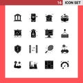 Group of 16 Modern Solid Glyphs Set for graph, tree, house, pot, money Royalty Free Stock Photo