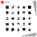 Group of 25 Modern Solid Glyphs Set for guard, layout, computer, grid, heart