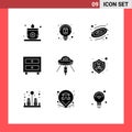 Group of 9 Modern Solid Glyphs Set for mars, ufo, space, space, school Royalty Free Stock Photo