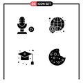 Group of 4 Modern Solid Glyphs Set for microphone, cap, voice, global, graduation