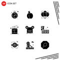 Set of 9 Commercial Solid Glyphs pack for music, retro, celebration, recording, travel