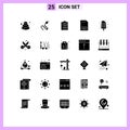 Group of 25 Modern Solid Glyphs Set for paper, hand, king, contact, medicine
