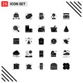 Group of 25 Modern Solid Glyphs Set for for rent, board, marketing, innovation, creativity