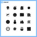 Group of 16 Modern Solid Glyphs Set for right, reload, juice, arrows, rise