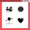 Group of 4 Modern Solid Glyphs Set for salary, leaf, shopping, globe, tree