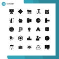 Group of 25 Modern Solid Glyphs Set for scissor, construction, options, car, polar Royalty Free Stock Photo