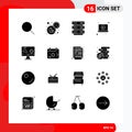 Group of 16 Modern Solid Glyphs Set for soccer, football, server, video, laptop