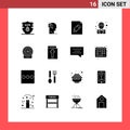 Group of 16 Modern Solid Glyphs Set for target, labour, minded, labor, chief