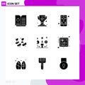 Group of 9 Modern Solid Glyphs Set for traning, talent, cross, life, spring