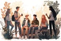 A group of modern teenagers are resting in nature. Generative ai