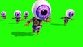 Group Monster Eye Man Runs Green Screen 3D Renderings Animations