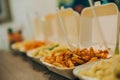 Group of more pasta and spaghetti packages. Fast food restaurant Royalty Free Stock Photo