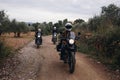 Group of motorcycle bikers on gravel dirt road Royalty Free Stock Photo