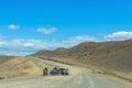 Group of motorcyclists on road 41 near El Chalten, Patagonia, Argentina Royalty Free Stock Photo