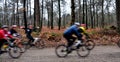 Group of mountainbikers in the woods having fun Royalty Free Stock Photo