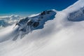 A group of mountaineers climb up a glacier towards the pak of the Allalinhorn