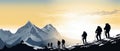 A group of mountaineers climbs to the top of a snow-capped mountain Royalty Free Stock Photo