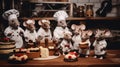 A group of mouse figurines in chef outfits, AI