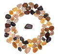 Group of multi-colored stones multicolored surrounding an individual. Multidisciplinary and multiracial group concept.