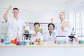 Group multi ethnic scientists in laboratory, conducting scientific experiments, working with teamwork Royalty Free Stock Photo