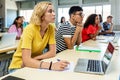 Group of multi ethnic students listening teacher in classroom at high school Royalty Free Stock Photo