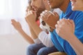 Group of multi national football fans cheering Royalty Free Stock Photo