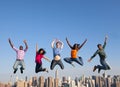 Group of Multi Racial People Jumping in the City Royalty Free Stock Photo