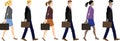 Set Of Young Businesman And Businesswoman Walking Side View - Vector Illustration