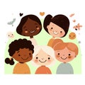 Group of multicultural children collection. Kids set illustration isolated on white background.