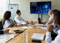 Group Of Multicultural Colleagues Wearing Medical Masks Having Business Meeting In Office Royalty Free Stock Photo