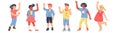 Group of multicultural diverse smiling children. Multiethnic kids waving hands Royalty Free Stock Photo