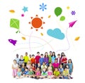 Group of Multiethnic Cheerful Children Childhood Activities