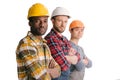 group of multiethnic construction workers in row looking Royalty Free Stock Photo