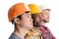 side view of group of multiethnic thoughtful construction workers Royalty Free Stock Photo