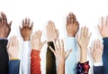 Group of Multiethnic Diverse Hands Raised Concept Royalty Free Stock Photo