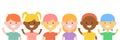 Group of multiethnic little girls and boys in flat design.