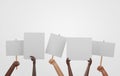 Group multiethnic people holding blank sign on white background