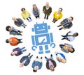 Group of Multiethnic People Looking Up with Robot Symbol Royalty Free Stock Photo