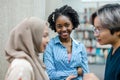 Group of multiethnic students in a library Royalty Free Stock Photo