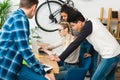 group of multiethnic teenagers looking at laptop Royalty Free Stock Photo