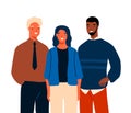 Group of multinational young business people standing together vector flat illustration. Team of diverse smiling person Royalty Free Stock Photo