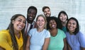 Group multiracial friends having fun outdoor - Happy mixed race people taking selfie together Royalty Free Stock Photo