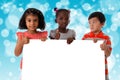 Group of multiracial kids portrait with white board. Royalty Free Stock Photo