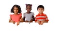 Group of multiracial kids portrait with white board.Isolated Royalty Free Stock Photo