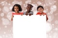 Group of multiracial kids portrait with white board.Isolated Royalty Free Stock Photo