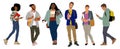 Set of multiracial students vector art isolated.