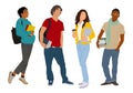 Group of multiracial students vector on white .