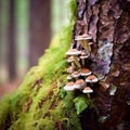 Mushrooms growing on tree trunk in forest Royalty Free Stock Photo