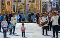 Group of musicians with drums of various sizes