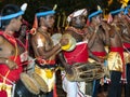 A group of musicians perform through the streets of Kandy, Sri Lanka during the Esala Perahera.